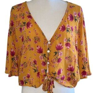 Patrons of Peace  Yellow Floral with Front Tie - Sz Medium EUC